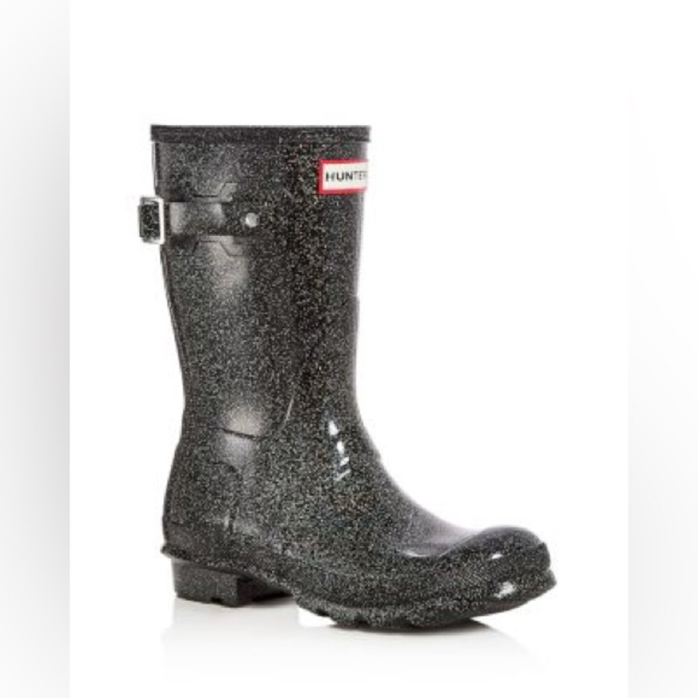 Hunter Original Starcloud Glitter Black Rain Boots Size 6